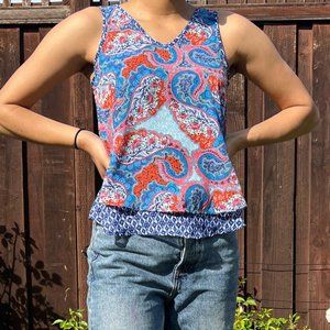 Red & Blue Paisley Flowy Shirt